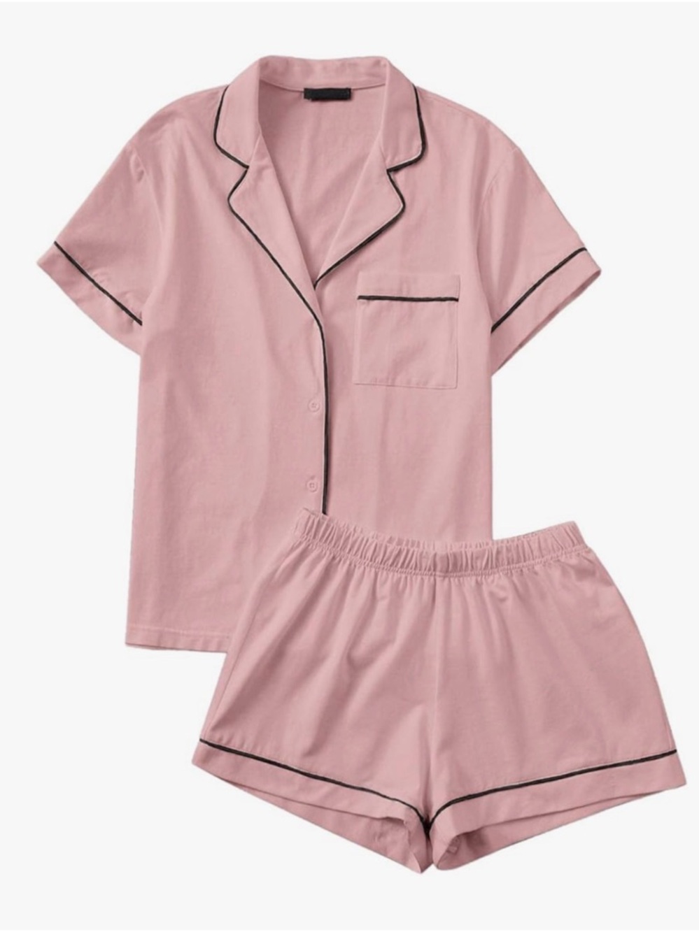 Women's Pink Short-Sleeve Pajama Set with Black Piping